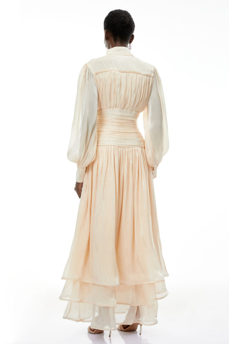 Kimberly Maxi Dress Neutrals High-Neck Ruffled Detail