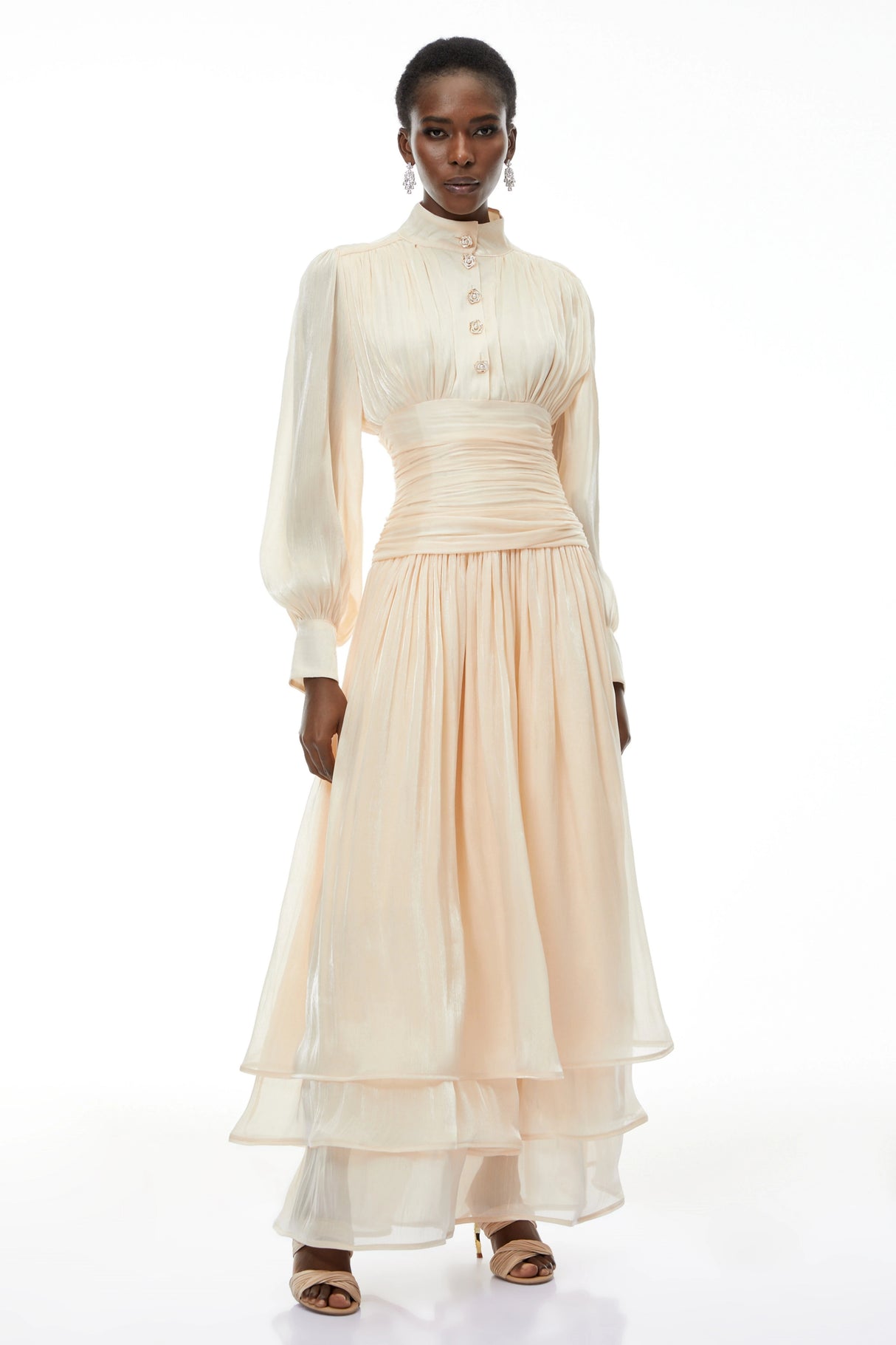 Emersyn Neutrals HighNeck Ruffled Detail Maxi Dress