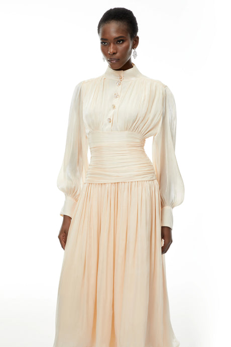 Kimberly Maxi Dress Neutrals High-Neck Ruffled Detail