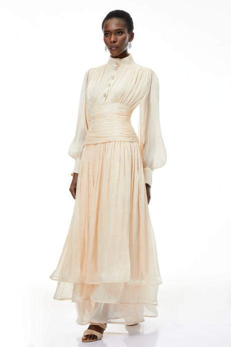 Kimberly Maxi Dress Neutrals High-Neck Ruffled Detail