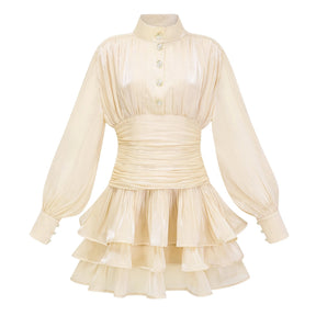 Emersyn Neutrals HighNeck Ruffled Detail Mini Dress