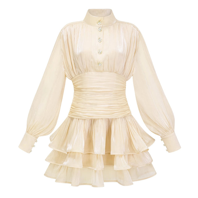 Emersyn Neutrals HighNeck Ruffled Detail Mini Dress