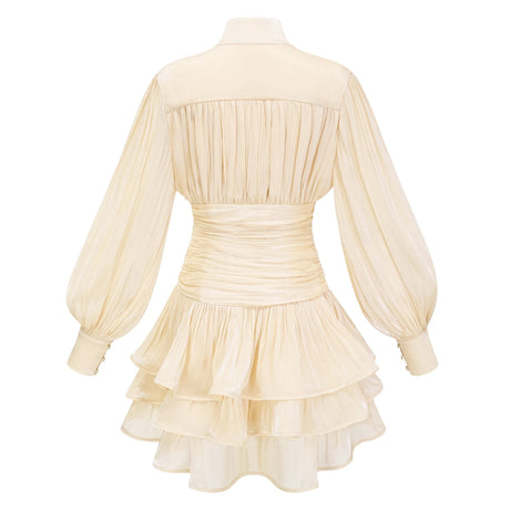 Maisie Mini Dress Neutrals High-Neck Ruffled Detail