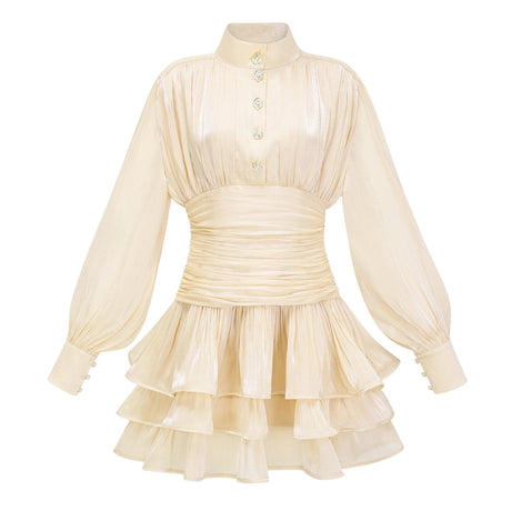 Maisie Mini Dress Neutrals High-Neck Ruffled Detail