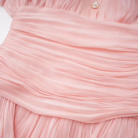 Emanuela Mini Dress Pink High-Neck Ruffled Detail