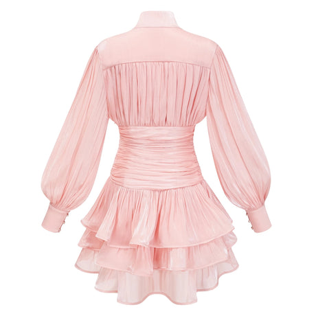 Emanuela Mini Dress Pink High-Neck Ruffled Detail