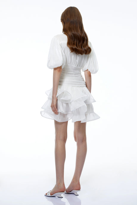 Marina Mini Dress White High-Neck Ruffled Detail
