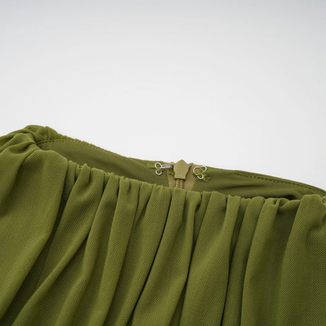 Adelaide Maxi Dress Green Asymmetrical Ribbon Draped