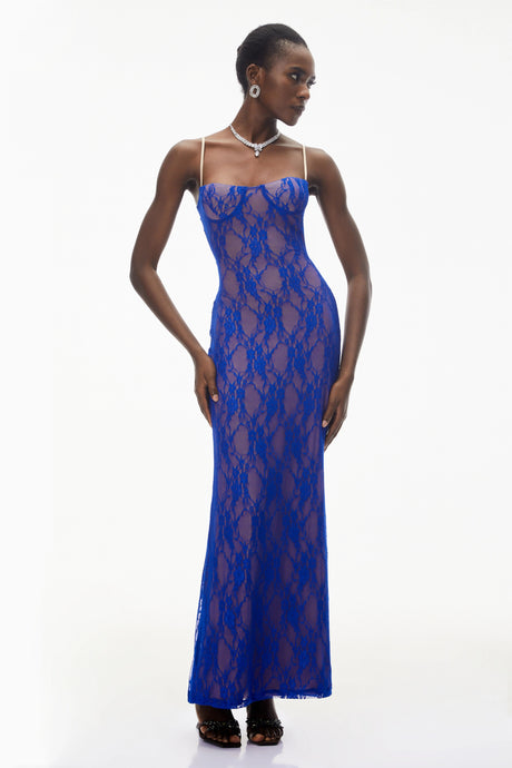 Iliana Maxi Dress Navy Blue Floral Lace