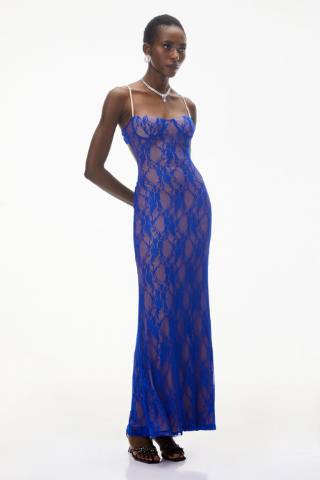 Iliana Maxi Dress Navy Blue Floral Lace