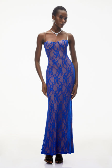 Iliana Maxi Dress Navy Blue Floral Lace