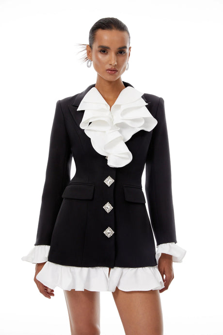 Denise Dress Color Block Ruffled Mini Blazer