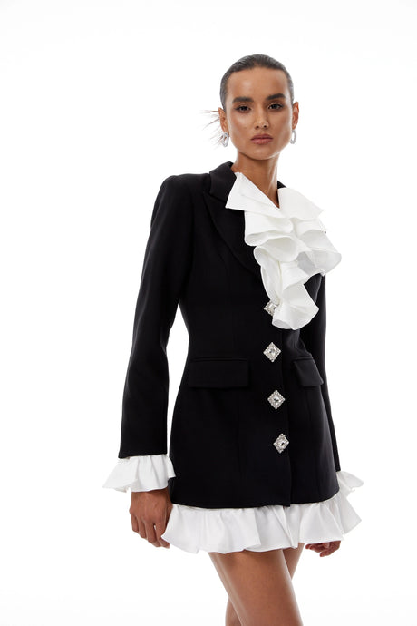 Denise Dress Color Block Ruffled Mini Blazer