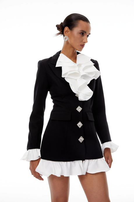 Denise Dress Color Block Ruffled Mini Blazer