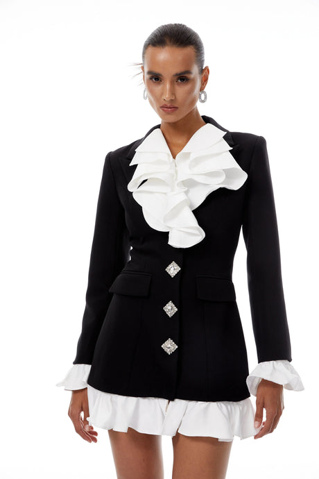 Denise Dress Color Block Ruffled Mini Blazer