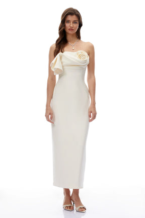 Emily Cream Off Shoulder Maxi Dress with 3D Florals