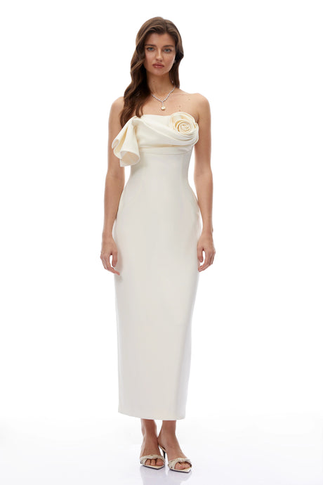 Martina Maxi Dress Cream Off Shoulder with 3D Florals