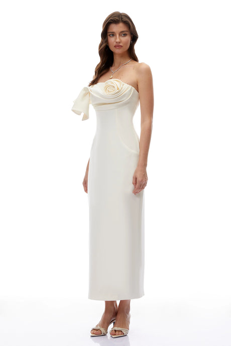 Martina Maxi Dress Cream Off Shoulder with 3D Florals