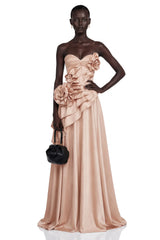 Emine Pink Asymmetrical Tiered Maxi Dress with 3D Florals
