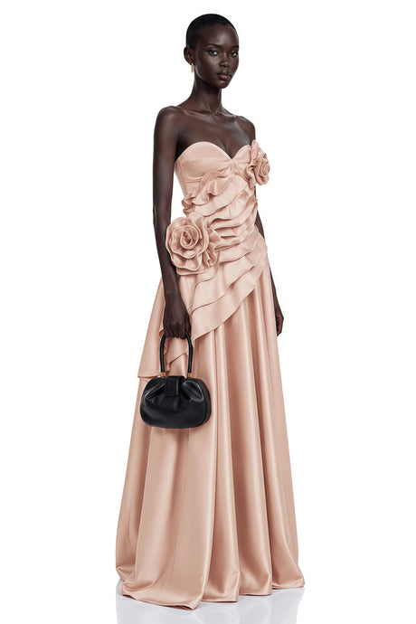 Zelda Maxi Dress Pink Asymmetrical Tiered with 3D Florals