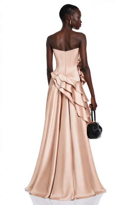 Zelda Maxi Dress Pink Asymmetrical Tiered with 3D Florals
