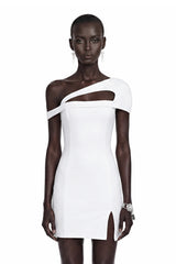 Emma White One Shoulder CutOut Mini Dress with Slit
