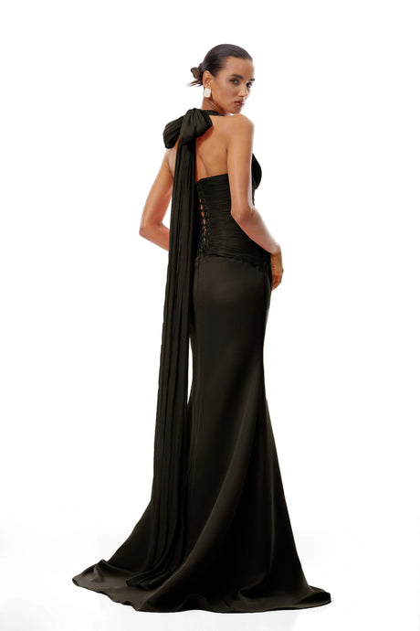 Maddalena Maxi Dress Black Train Design Gathered