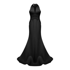 Emmeline Black Train Design Gathered Maxi Dress