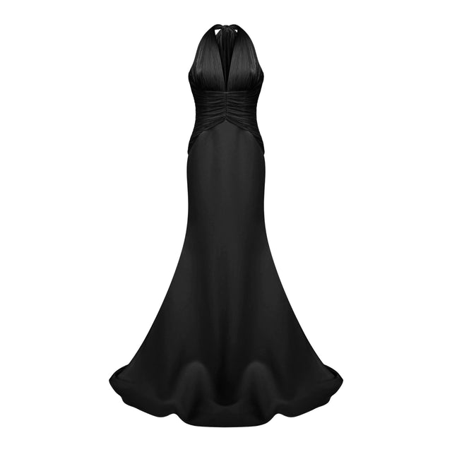 Emmeline Black Train Design Gathered Maxi Dress