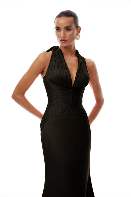 Maddalena Maxi Dress Black Train Design Gathered