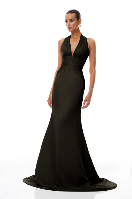 Maddalena Maxi Dress Black Train Design Gathered