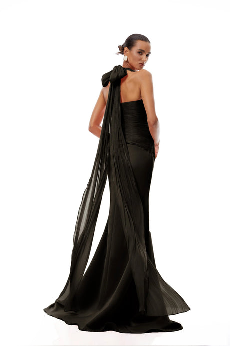 Maddalena Maxi Dress Black Train Design Gathered