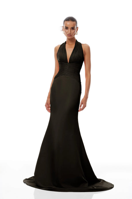 Maddalena Maxi Dress Black Train Design Gathered