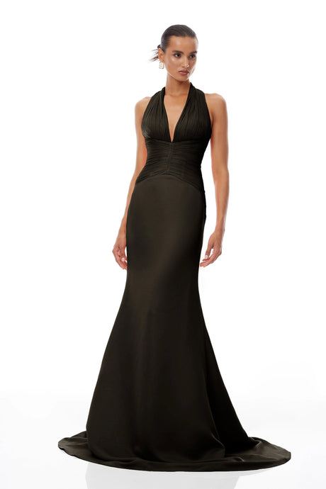 Maddalena Maxi Dress Black Train Design Gathered