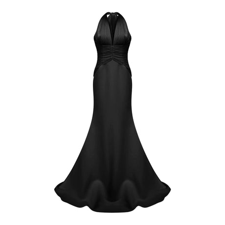 Maddalena Maxi Dress Black Train Design Gathered