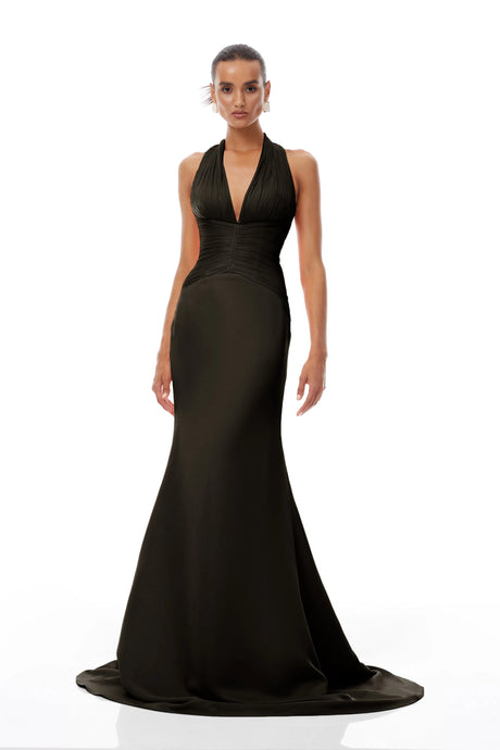 Maddalena Maxi Dress Black Train Design Gathered