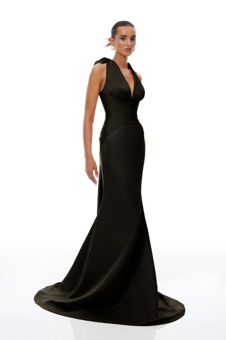 Maddalena Maxi Dress Black Train Design Gathered