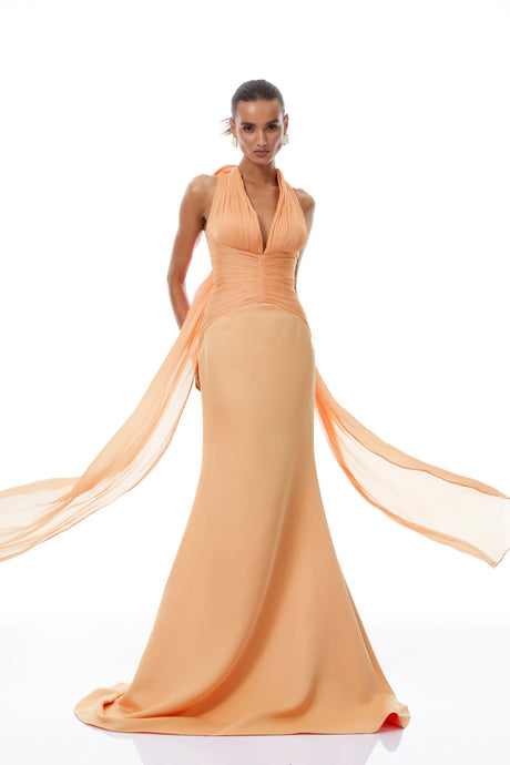 Aubrey Maxi Dress Orange Train Design Gathered