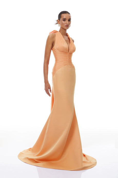 Aubrey Maxi Dress Orange Train Design Gathered