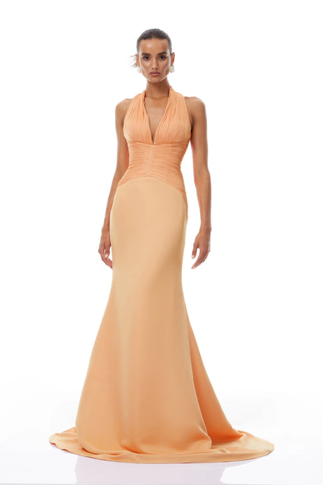 Aubrey Maxi Dress Orange Train Design Gathered