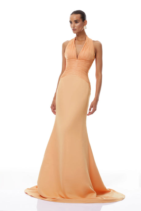Aubrey Maxi Dress Orange Train Design Gathered