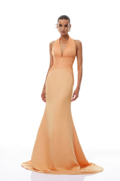 Aubrey Maxi Dress Orange Train Design Gathered