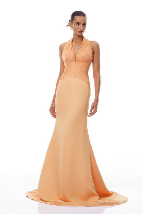 Aubrey Maxi Dress Orange Train Design Gathered