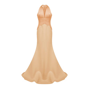 Emmeline Orange Train Design Gathered Maxi Dress
