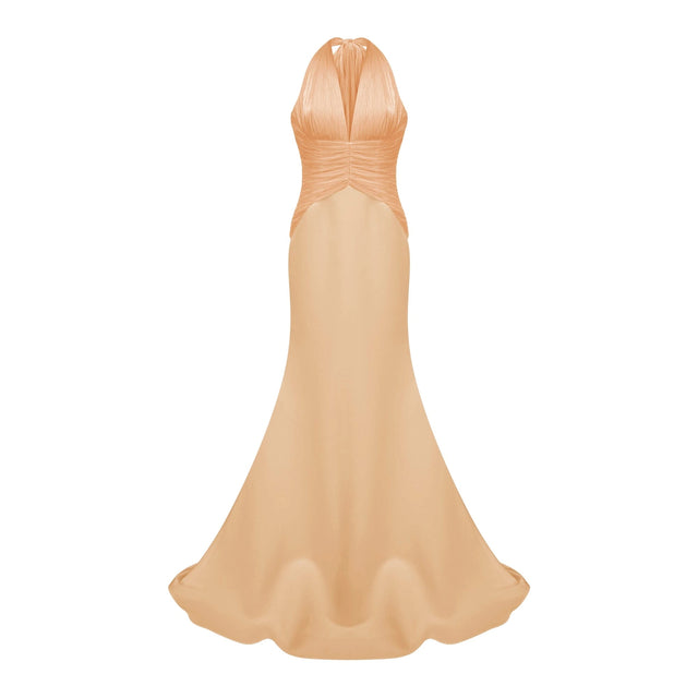 Emmeline Orange Train Design Gathered Maxi Dress