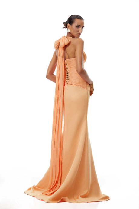 Aubrey Maxi Dress Orange Train Design Gathered