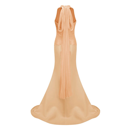 Emmeline Orange Train Design Gathered Maxi Dress