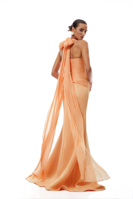 Aubrey Maxi Dress Orange Train Design Gathered