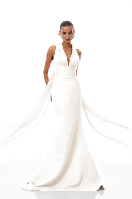 Katherine Maxi Dress White Train Design Gathered