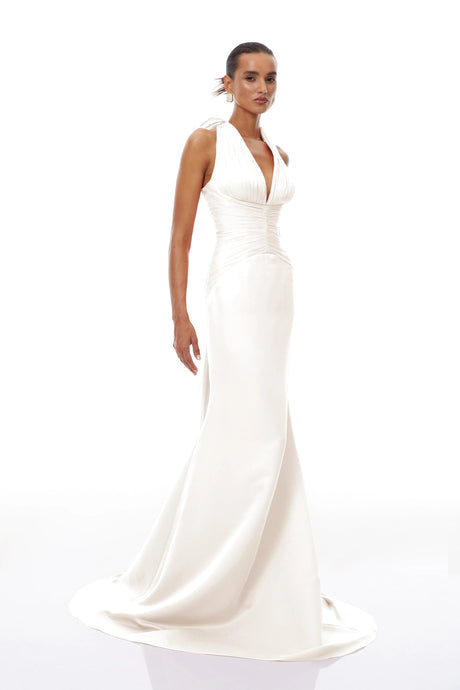 Katherine Maxi Dress White Train Design Gathered